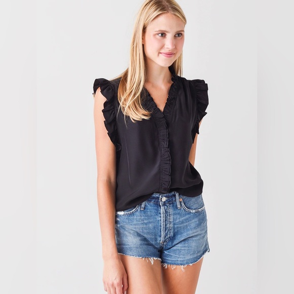 Frame Denim Tops - FRAME 100% Silk Ruffle Sleeveless Top – Black (Size S)